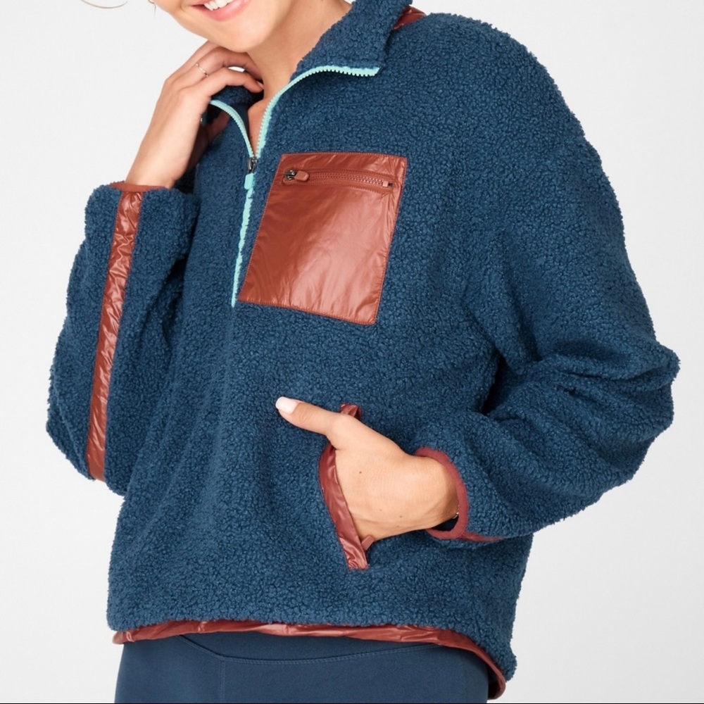 Fabletics Larisa Fleece Pullover 1/4 Zip Fuzzy Jacket Blue Size Small